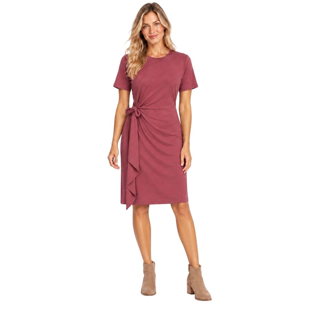 NWT Boden Women Short Sleeve Tie Front Jersey Sheath Dress Red US 10 R